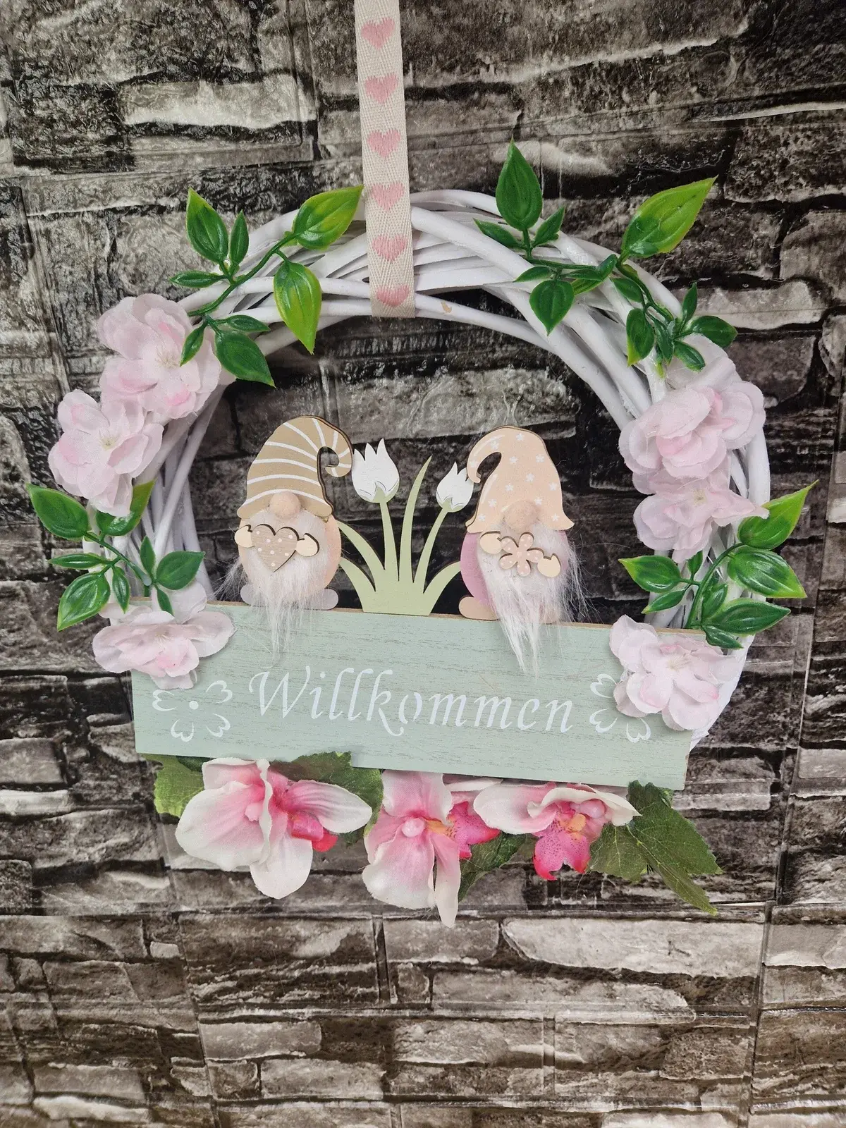 Türkranz „Willkommen“ mit Wichteln und Blüten