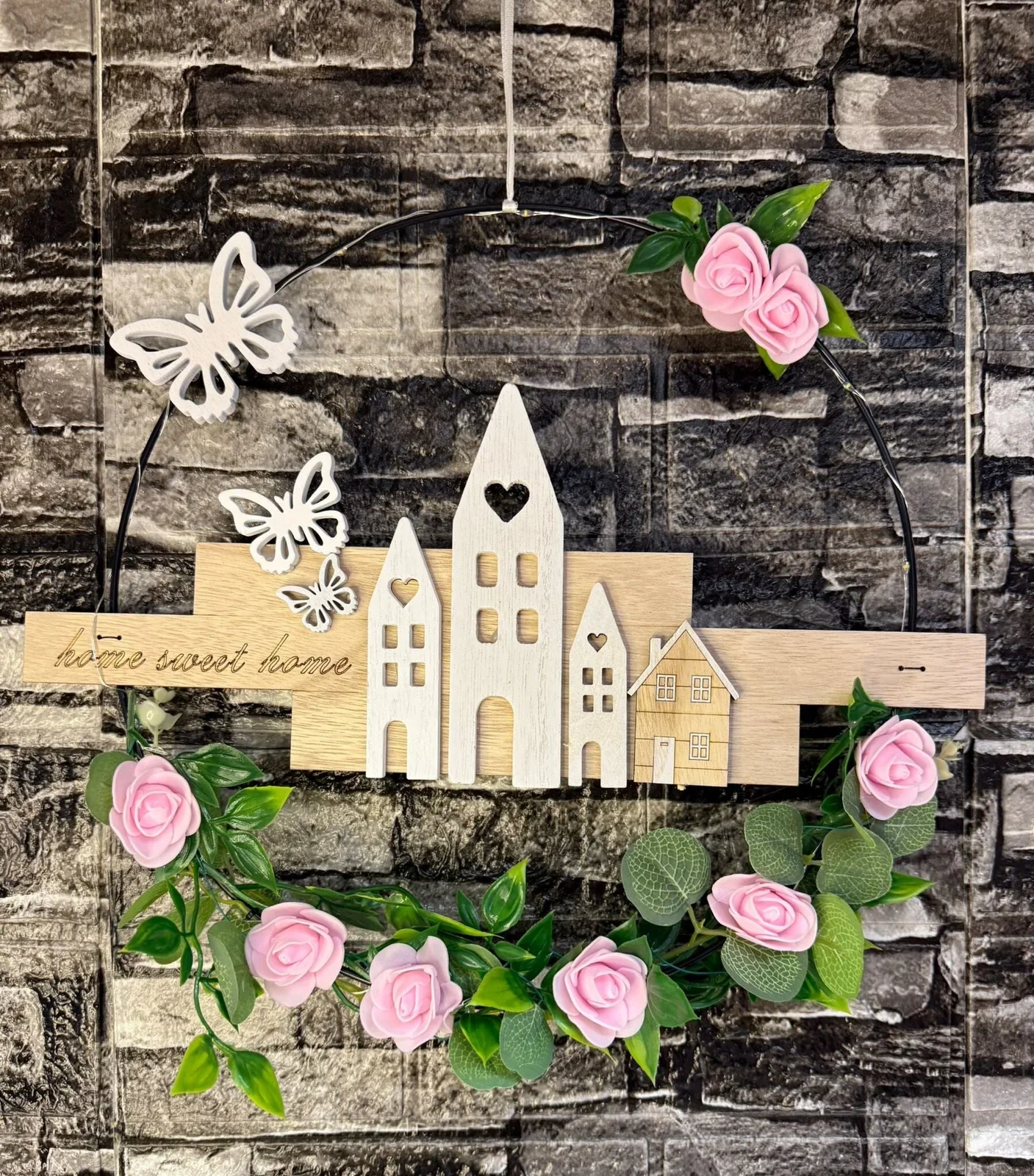 Türkranz „Home sweet home“ mit rosa Rosen
