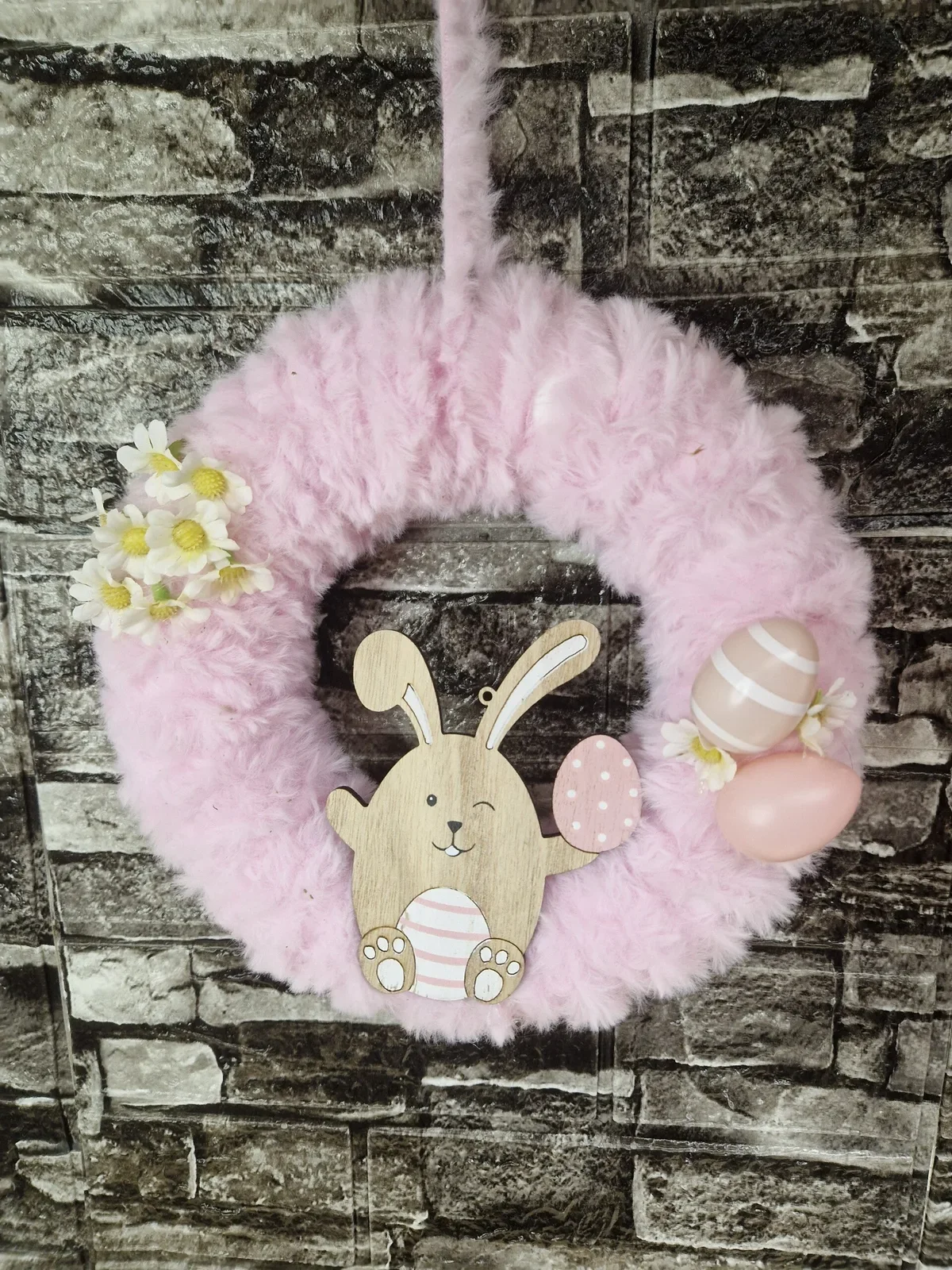 Türkranz mit Hase in Rosa und flauschigem Kranz