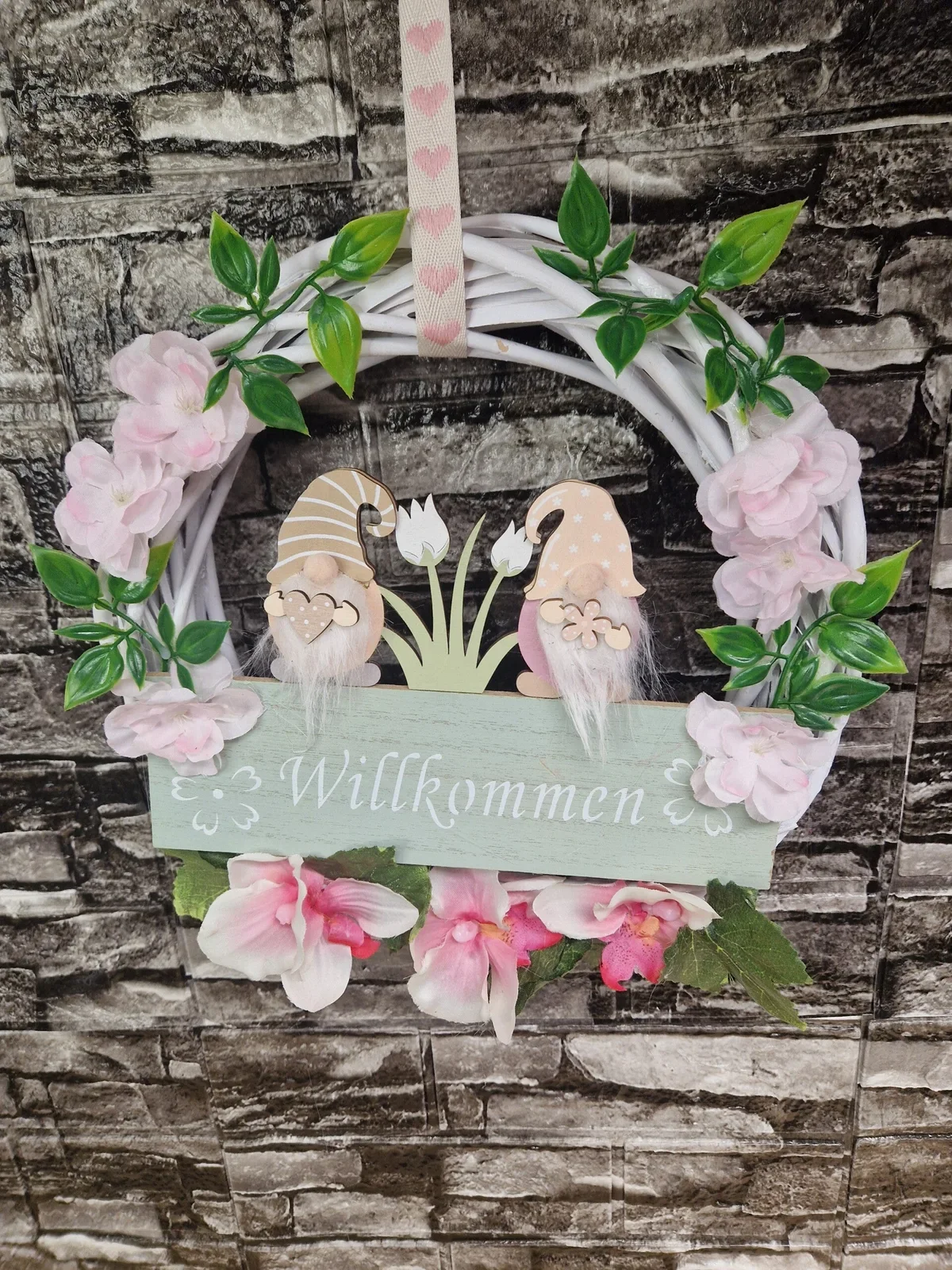 Türkranz „Willkommen“ mit Wichteln und Blüten